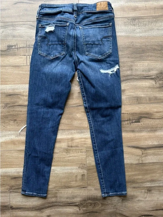 American Eagle Women’s  Dark Blue Distressed Ripped Skinny Jeans Jeggings US 6 - Picture 2 of 7